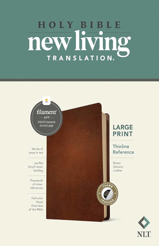 NLT Large Print Thinline Ref Bible Filament Enabled Genuine Leather Brown