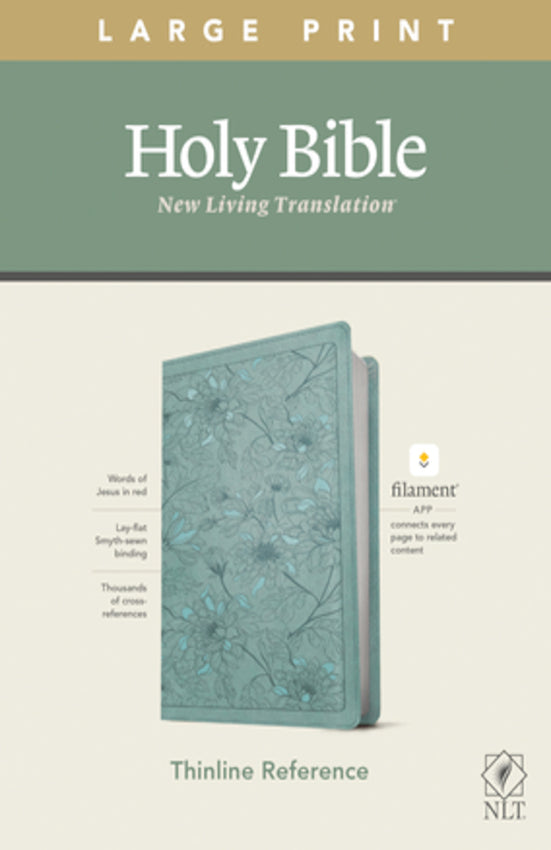 NLT Large Print Thinline Ref Bible, Filament Enabled Floral Leaf Teal