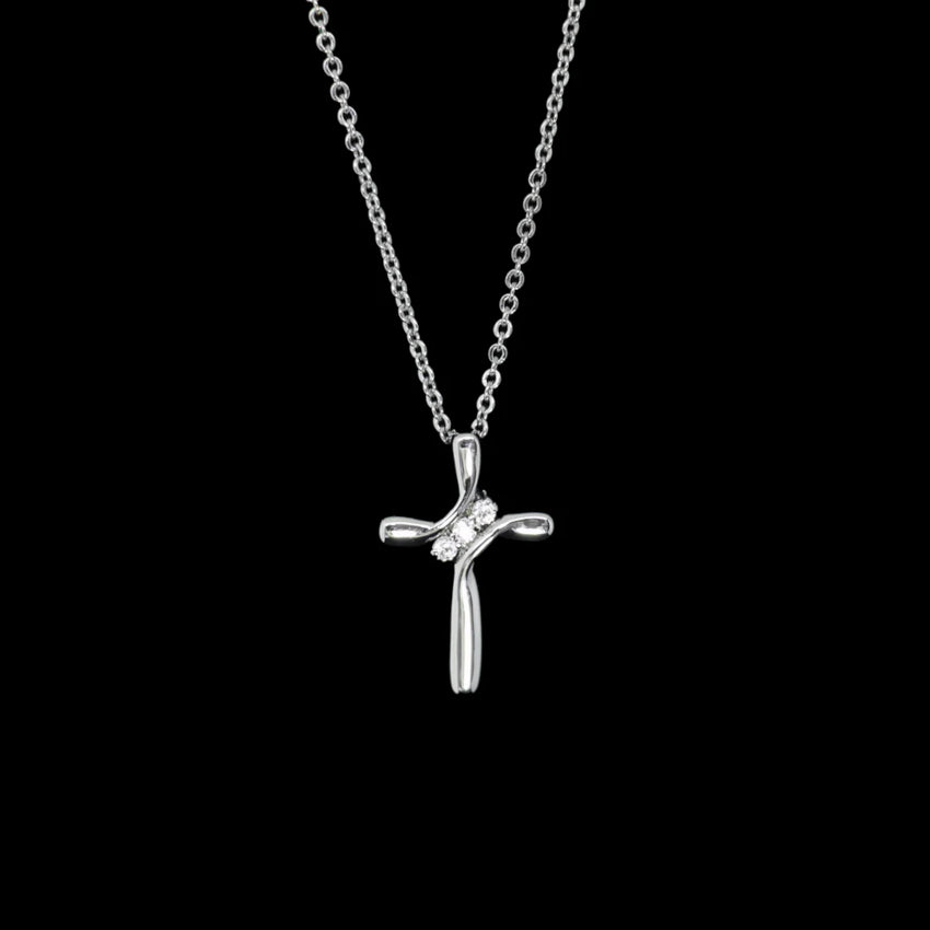 Brilliance Trinity Cross Pendant Necklace | White Gold